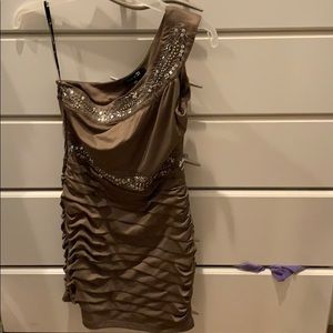 Off shoulder gold rhinestone dress